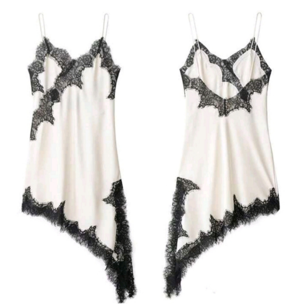 NWT Flowy White Lace Trim Asymmetrical Hem Silky Satin Camisole Top Sz L - Picture 16 of 16